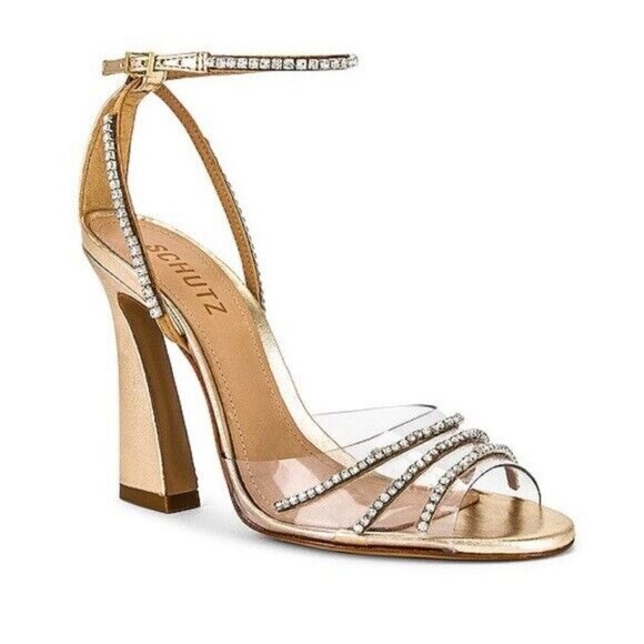 SCHUTZ "Rowenah" jewelled heels gold rhinestones sandals sz 11 - Picture 12 of 12
